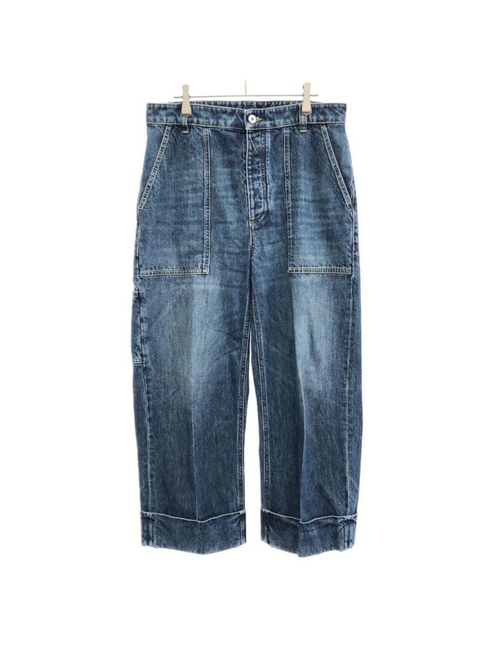 Bottega Veneta Cotton Wide Leg Denim Pants Indigo Blue 40
